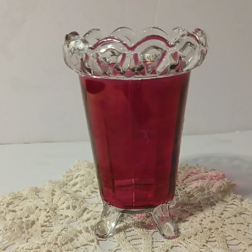 Antique English Cranberry Blown Glass Vase 5 Inches Tall And 3.5 Inches Wide